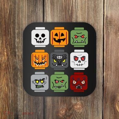 Halloween Building Brick Head Pumpkin Ghost Zombie Friends Coaster