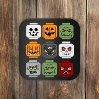 Halloween Building Brick Head Pumpkin Ghost Zombie Friends Coaster thumb 0