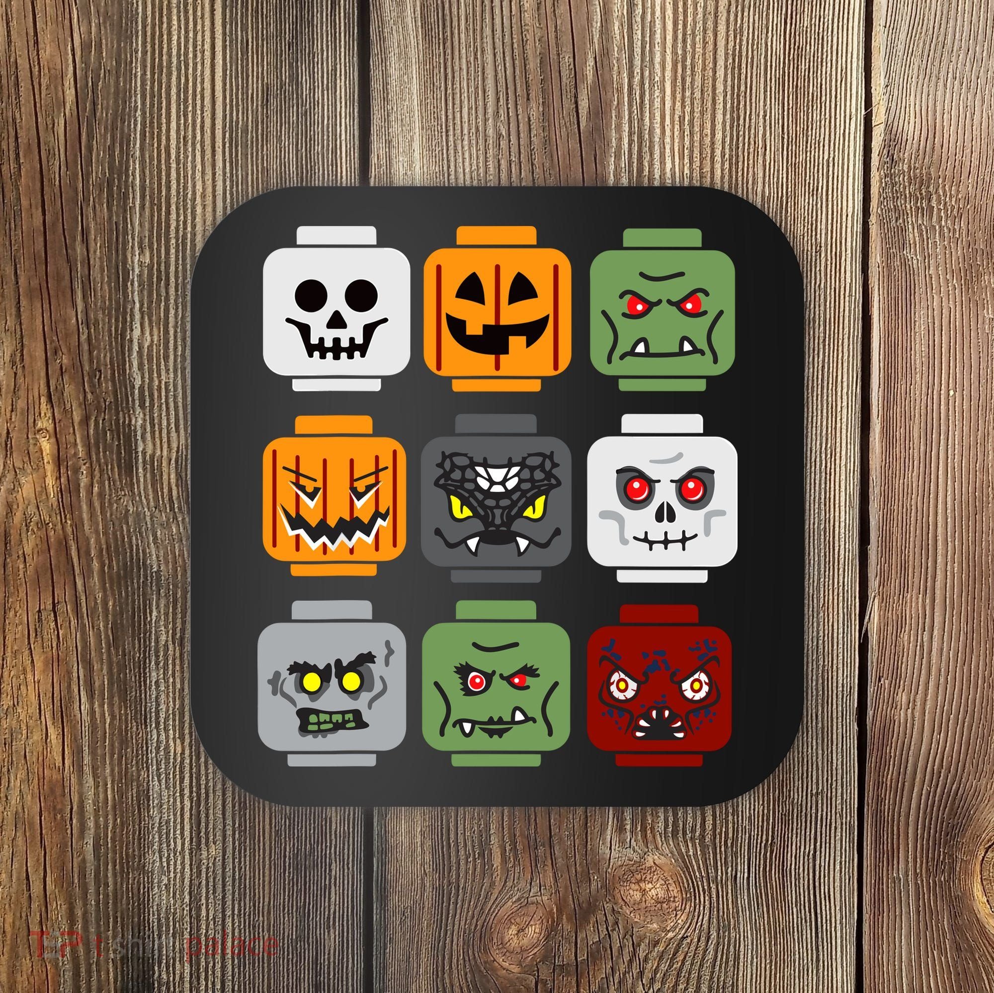 Halloween Building Brick Head Pumpkin Ghost Zombie Friends Coaster