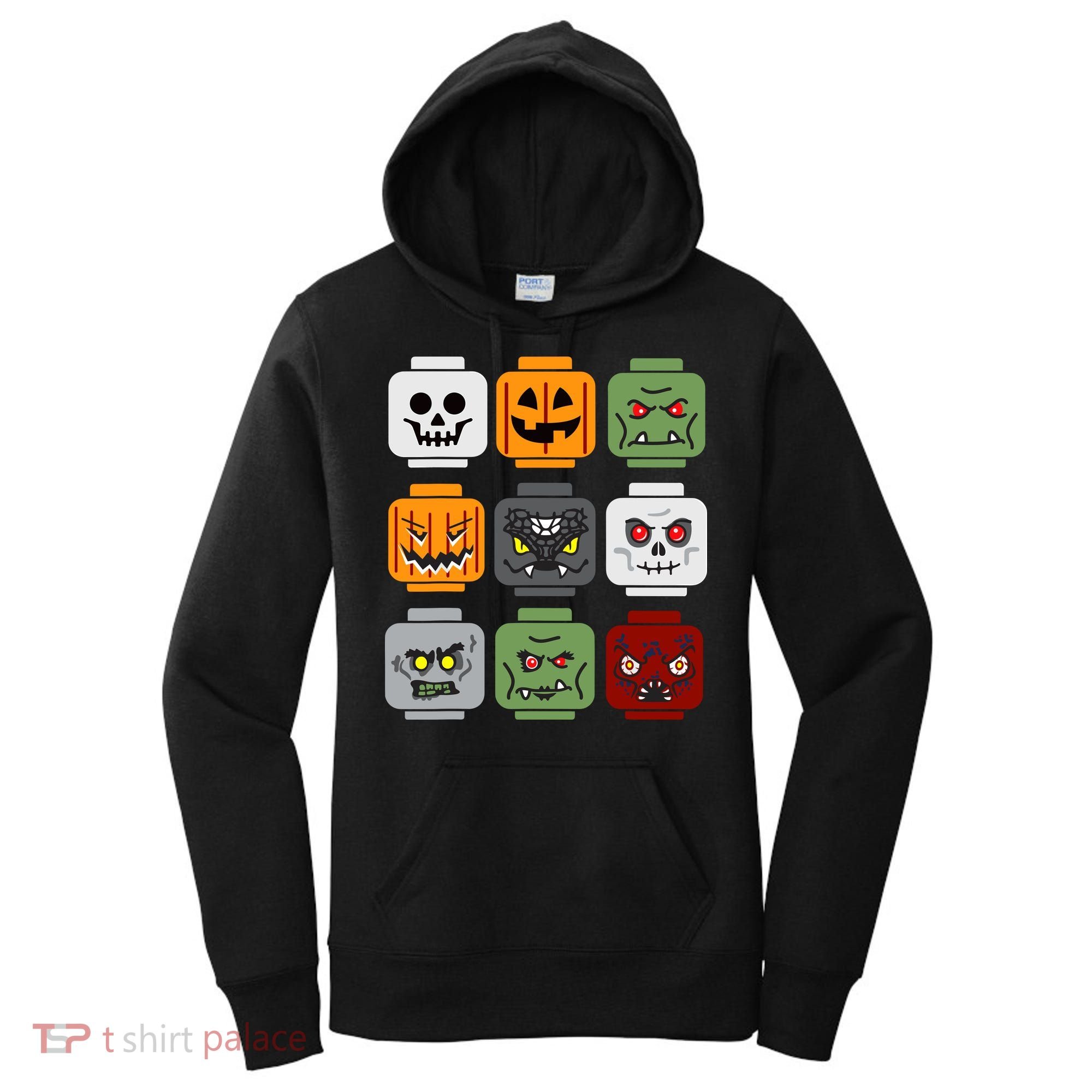 Halloween Building Brick Head Pumpkin Ghost Zombie Friends Women's Hoodie