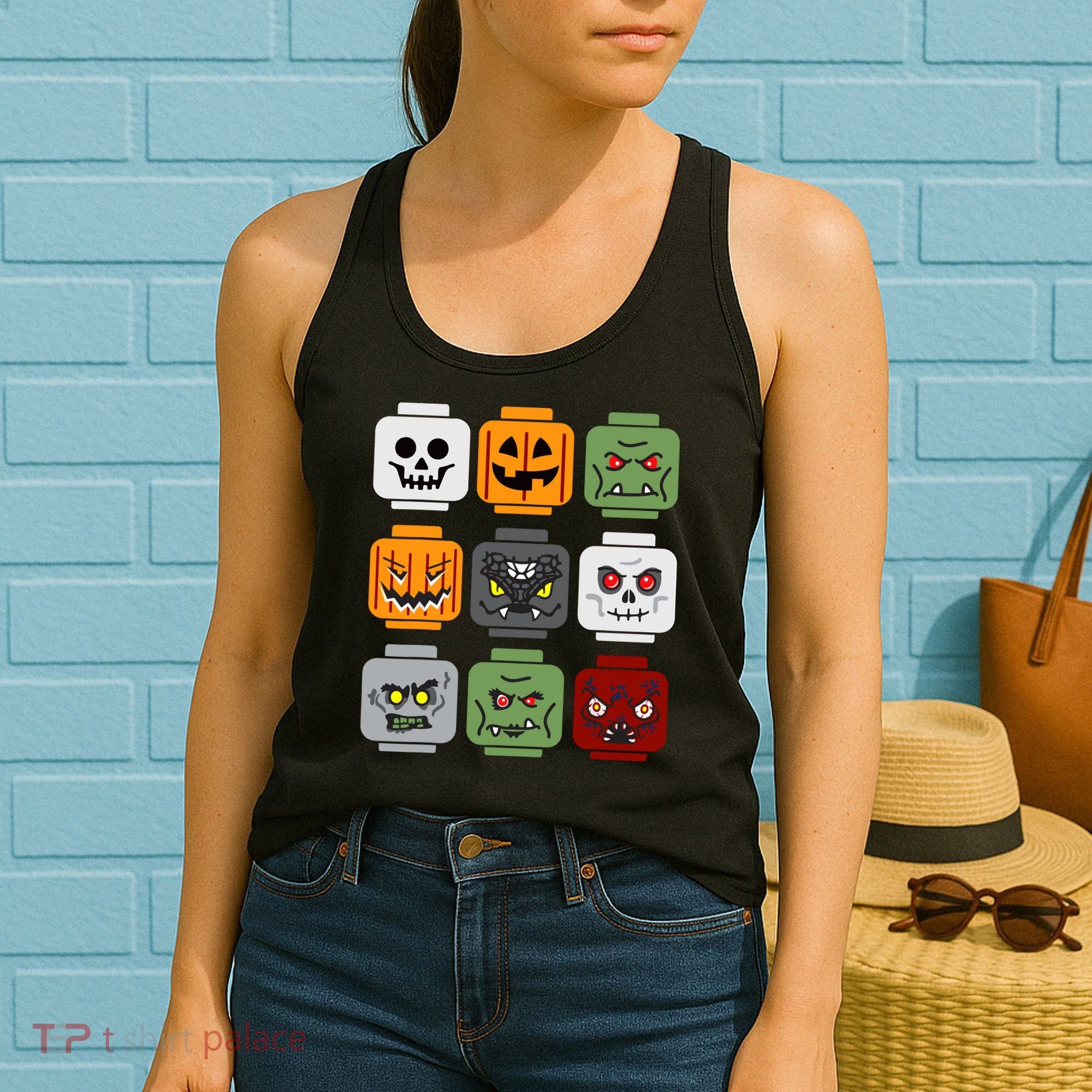 Halloween Building Brick Head Pumpkin Ghost Zombie Friends Women's Tank Top