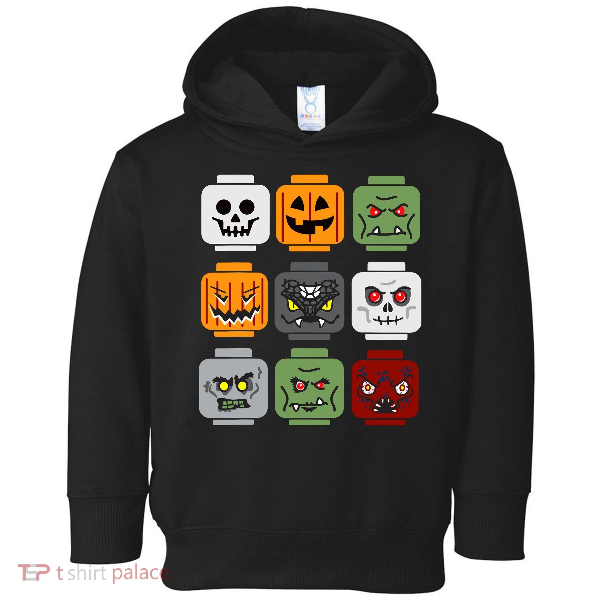 Halloween Building Brick Head Pumpkin Ghost Zombie Friends Toddler Hoodie