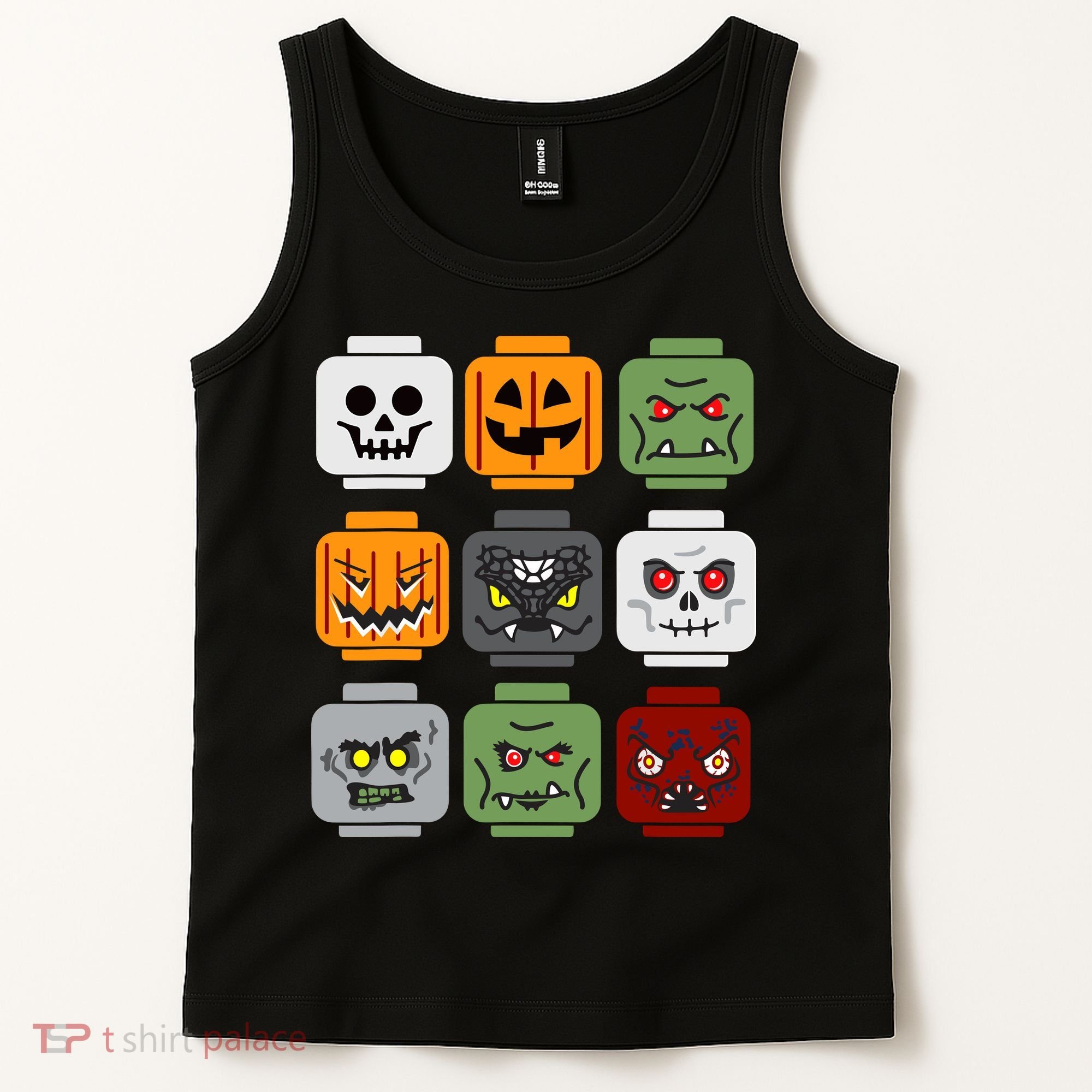 Halloween Building Brick Head Pumpkin Ghost Zombie Friends Tank Top