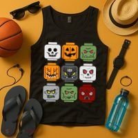 Halloween Building Brick Head Pumpkin Ghost Zombie Friends Tank Top thumb 4