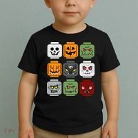 Halloween Building Brick Head Pumpkin Ghost Zombie Friends Toddler T-Shirt thumb 2