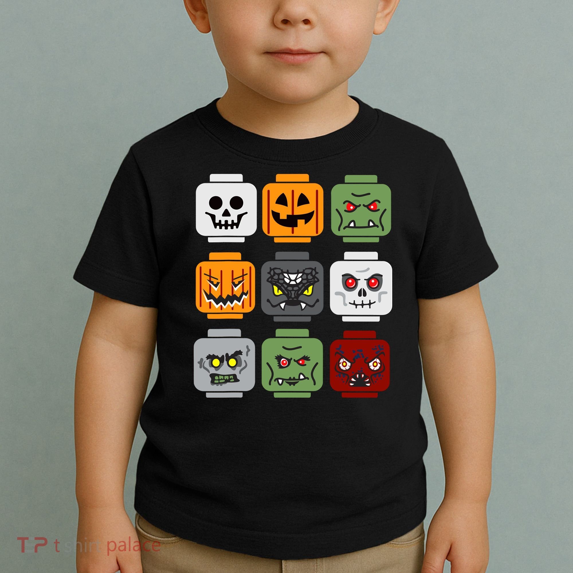Halloween Building Brick Head Pumpkin Ghost Zombie Friends Toddler T-Shirt