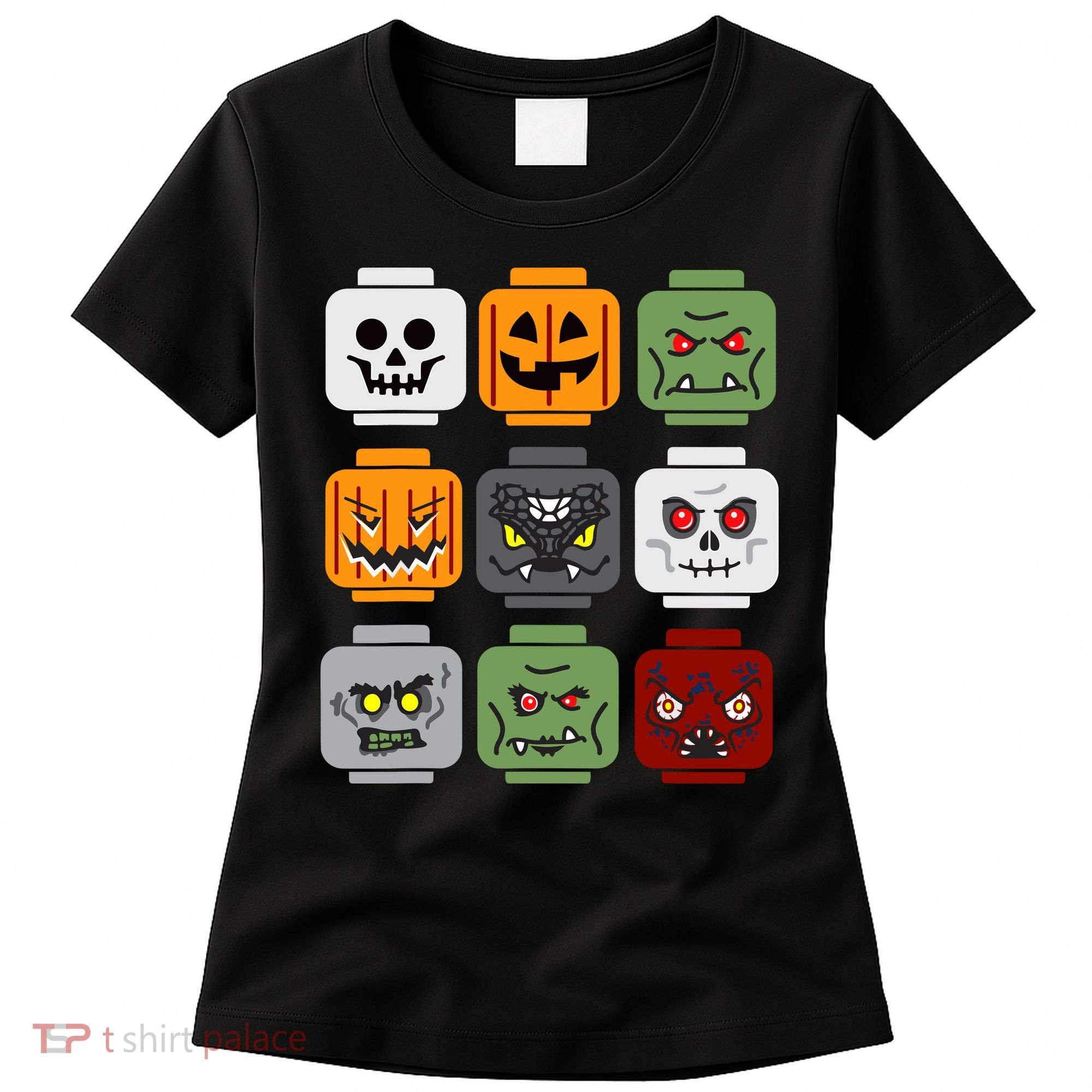 Halloween Building Brick Head Pumpkin Ghost Zombie Friends Women's T-Shirt