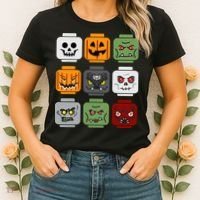 Halloween Building Brick Head Pumpkin Ghost Zombie Friends Women's T-Shirt thumb 2