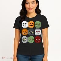Halloween Building Brick Head Pumpkin Ghost Zombie Friends Women's T-Shirt thumb 4