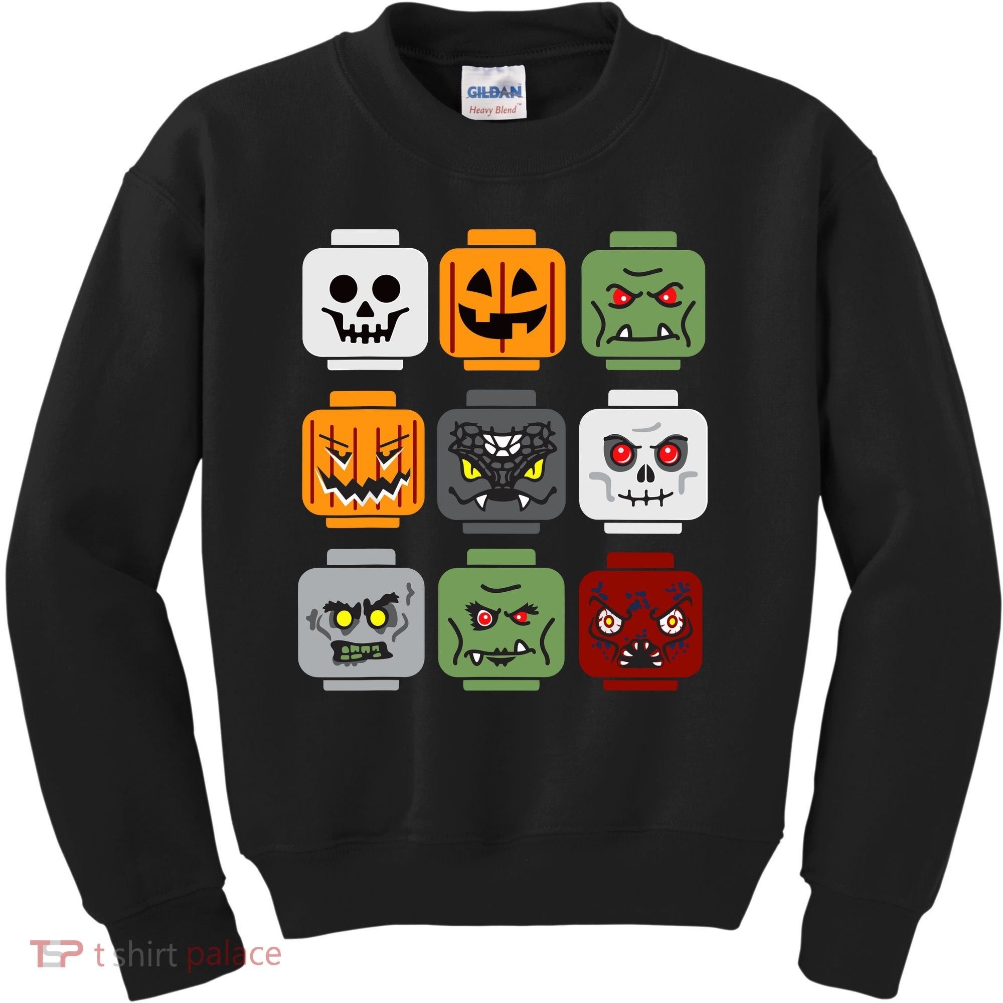 Halloween Building Brick Head Pumpkin Ghost Zombie Friends Kids Sweatshirt