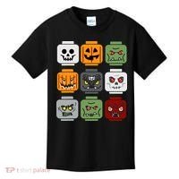 Halloween Building Brick Head Pumpkin Ghost Zombie Friends Kids T-Shirt thumb 0
