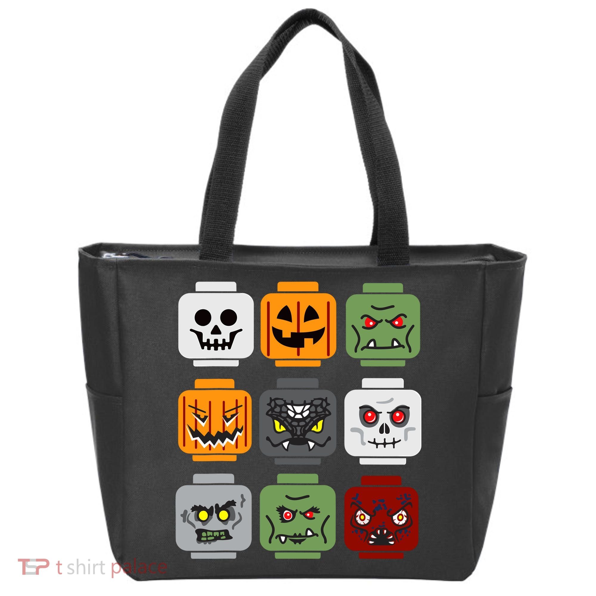 Halloween Building Brick Head Pumpkin Ghost Zombie Friends Tote Bag