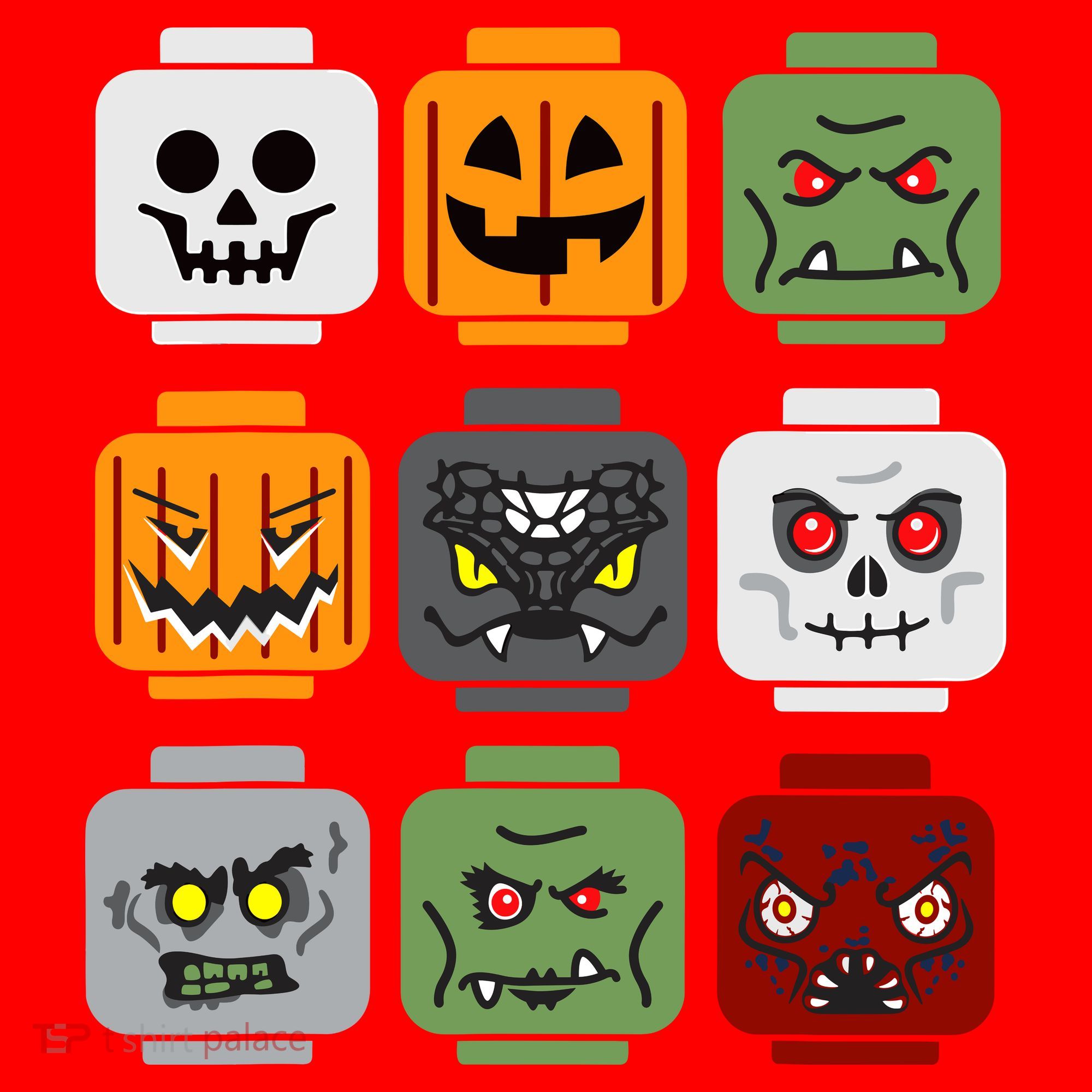 Halloween Building Brick Head Pumpkin Ghost Zombie Friends Santa Hat