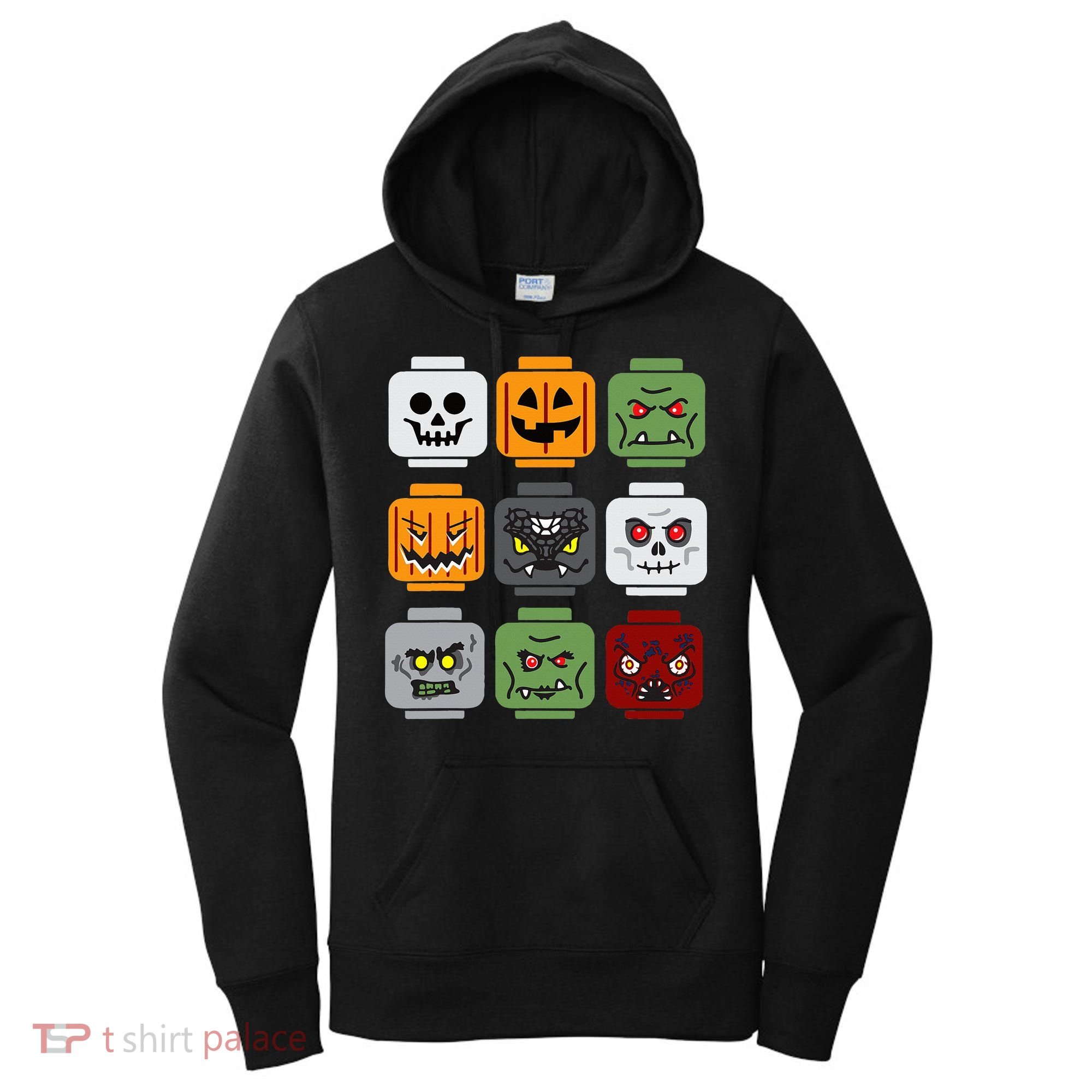 Halloween Building Brick Head Pumpkin Ghost Zombie Friends Women's Hoodie