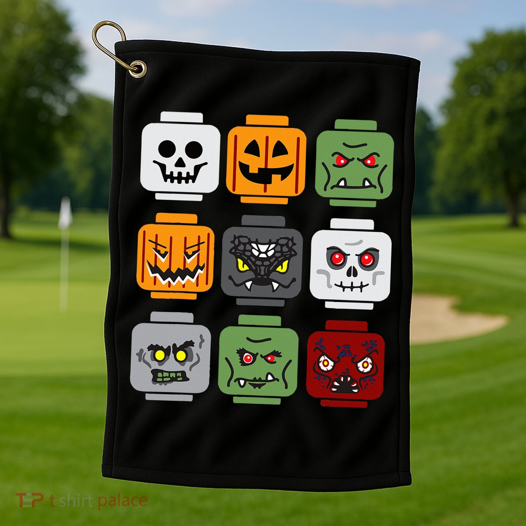 Halloween Building Brick Head Pumpkin Ghost Zombie Friends Golf Towel