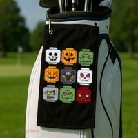 Halloween Building Brick Head Pumpkin Ghost Zombie Friends Golf Towel thumb 2