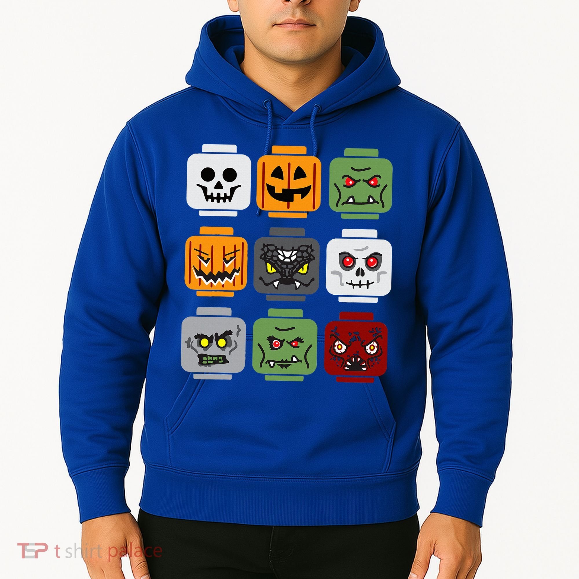 Halloween Building Brick Head Pumpkin Ghost Zombie Friends Hoodie