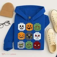 Halloween Building Brick Head Pumpkin Ghost Zombie Friends Hoodie thumb 4