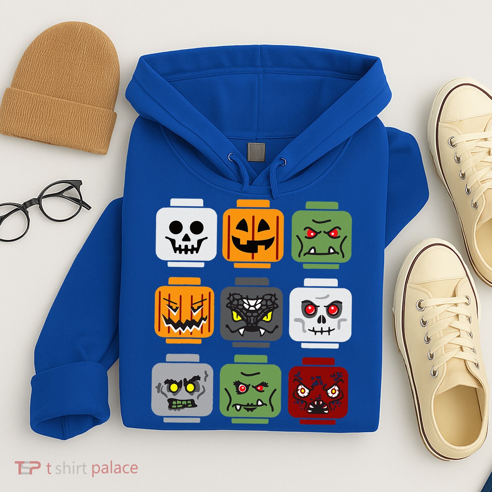 Halloween Building Brick Head Pumpkin Ghost Zombie Friends Hoodie