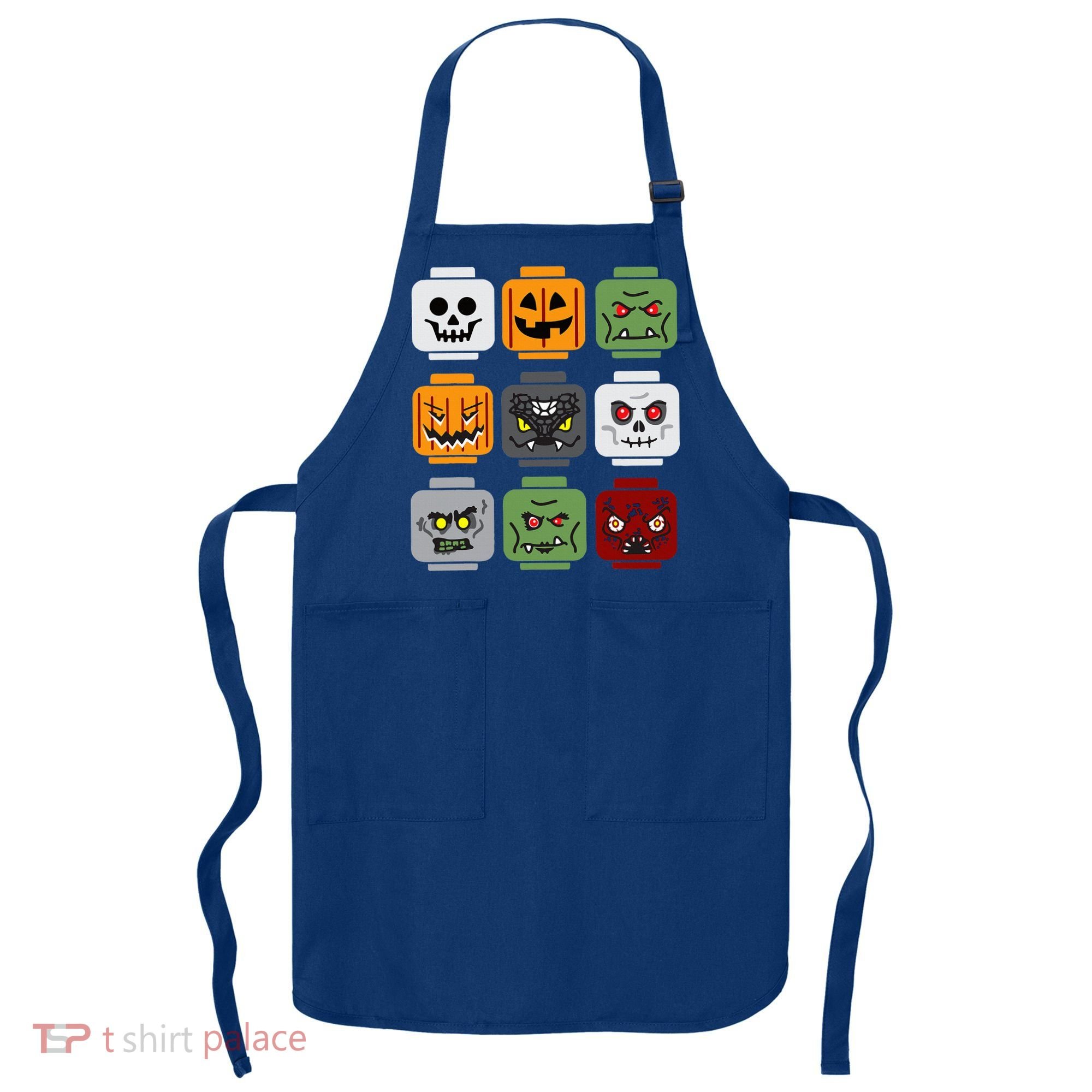 Halloween Building Brick Head Pumpkin Ghost Zombie Friends Apron