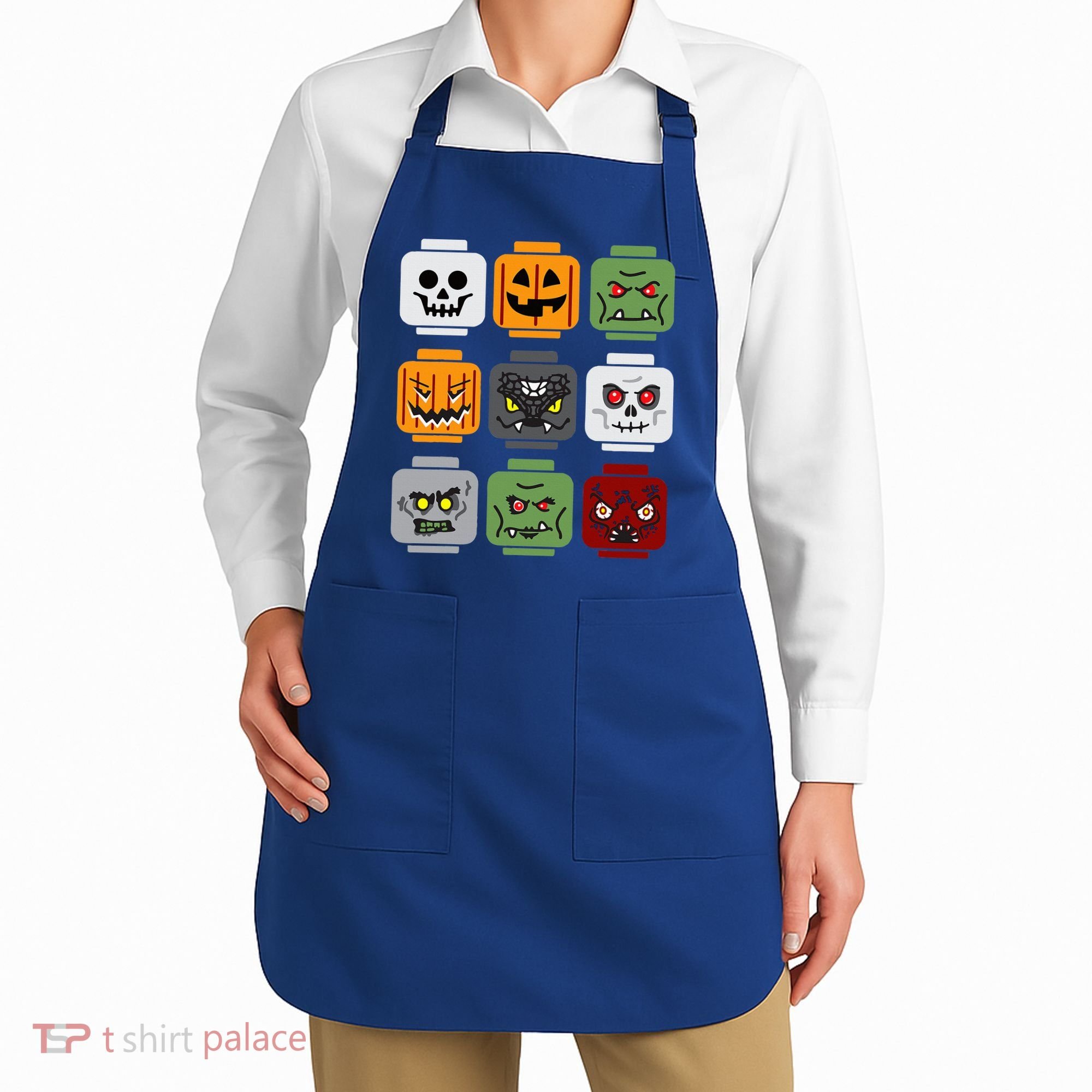 Halloween Building Brick Head Pumpkin Ghost Zombie Friends Apron