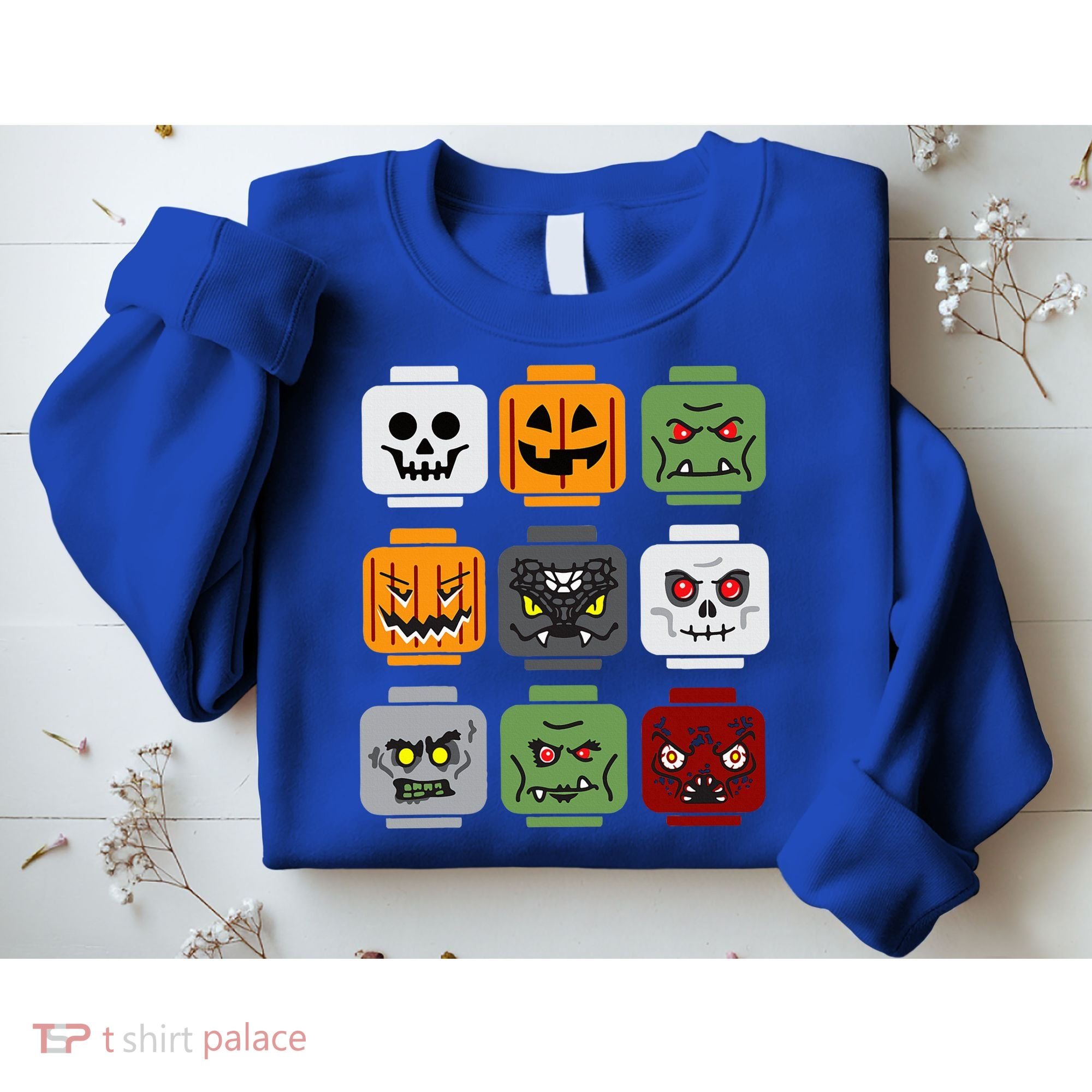 Halloween Building Brick Head Pumpkin Ghost Zombie Friends Sweatshirt