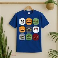 Halloween Building Brick Head Pumpkin Ghost Zombie Friends T-Shirt thumb 2