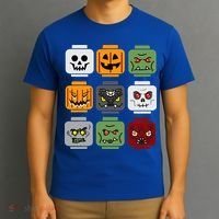 Halloween Building Brick Head Pumpkin Ghost Zombie Friends T-Shirt thumb 3