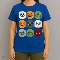 Halloween Building Brick Head Pumpkin Ghost Zombie Friends T-Shirt thumb 4