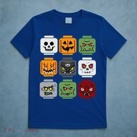Halloween Building Brick Head Pumpkin Ghost Zombie Friends T-Shirt thumb 5