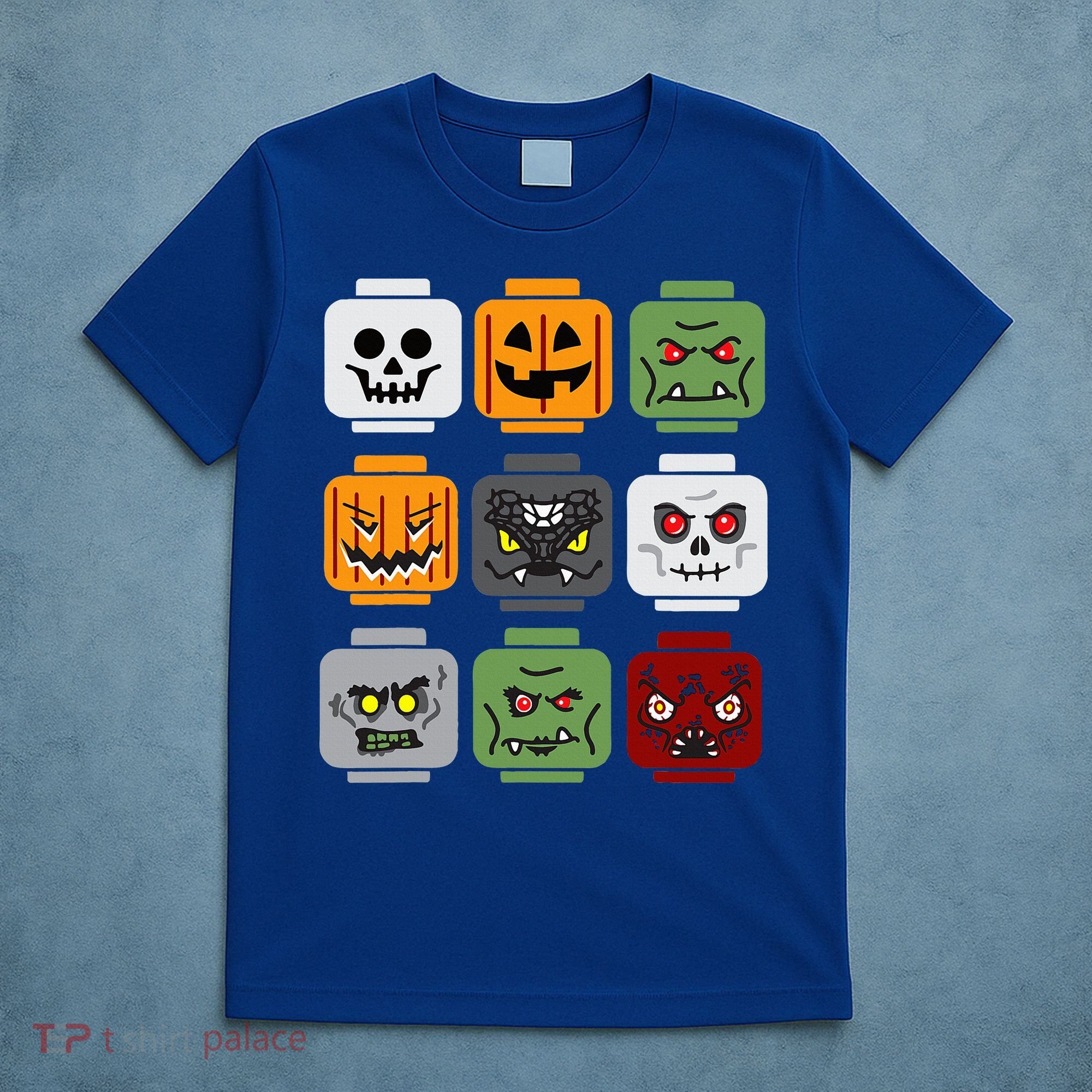 Halloween Building Brick Head Pumpkin Ghost Zombie Friends T-Shirt