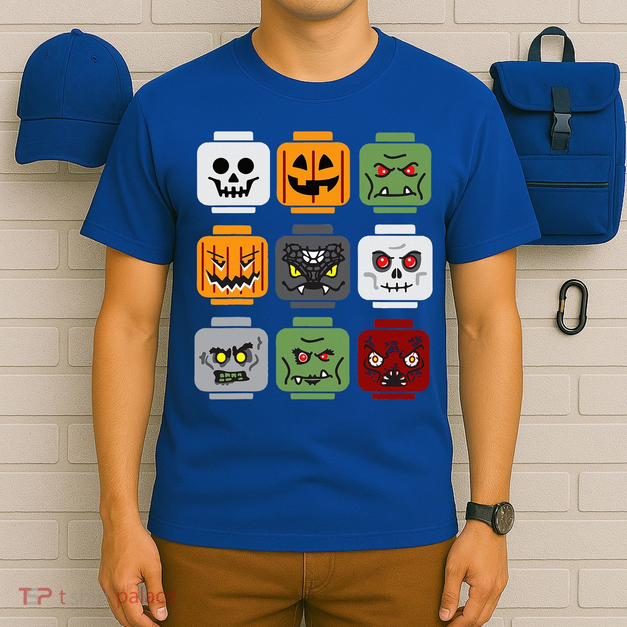 Halloween Building Brick Head Pumpkin Ghost Zombie Friends T-Shirt