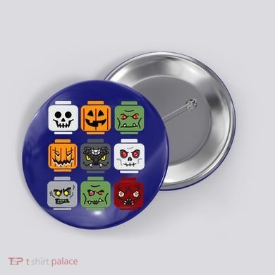 Halloween Building Brick Head Pumpkin Ghost Zombie Friends Button