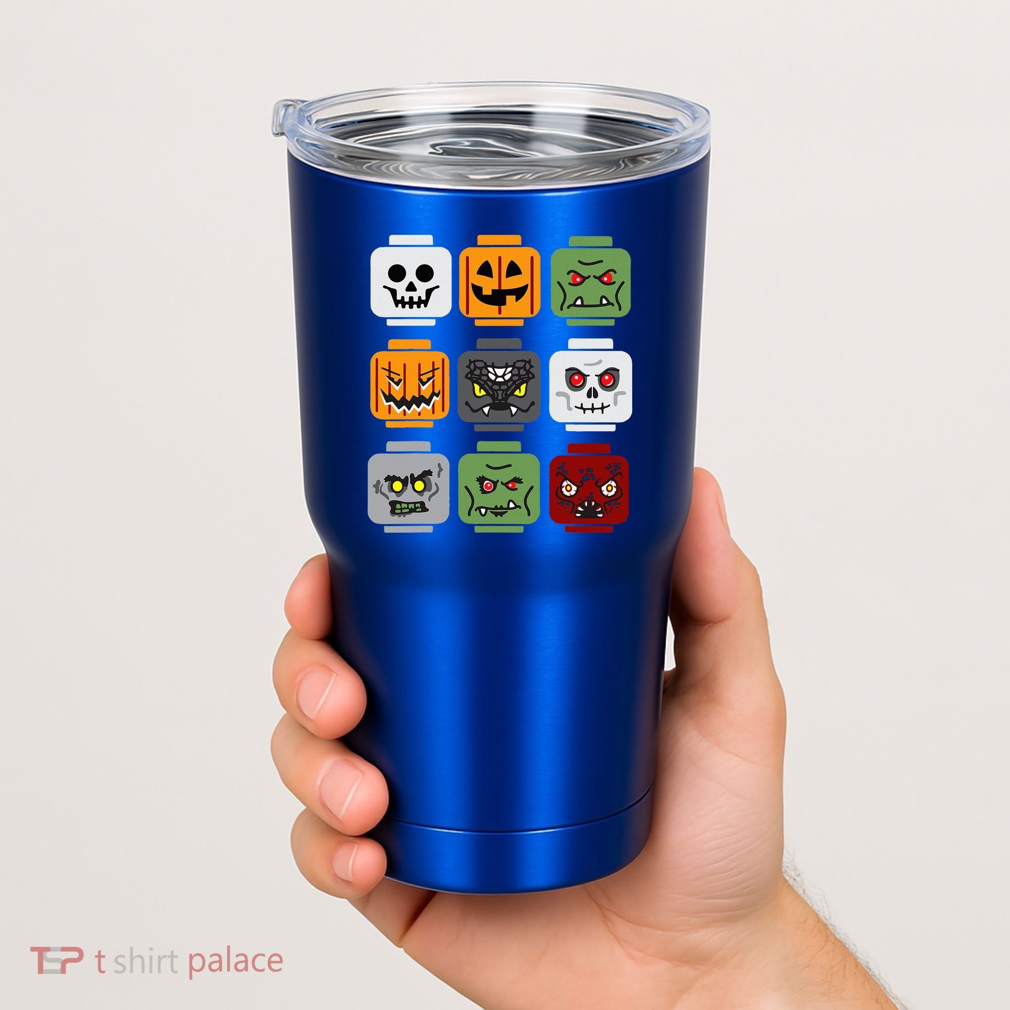 Halloween Building Brick Head Pumpkin Ghost Zombie Friends Tumbler