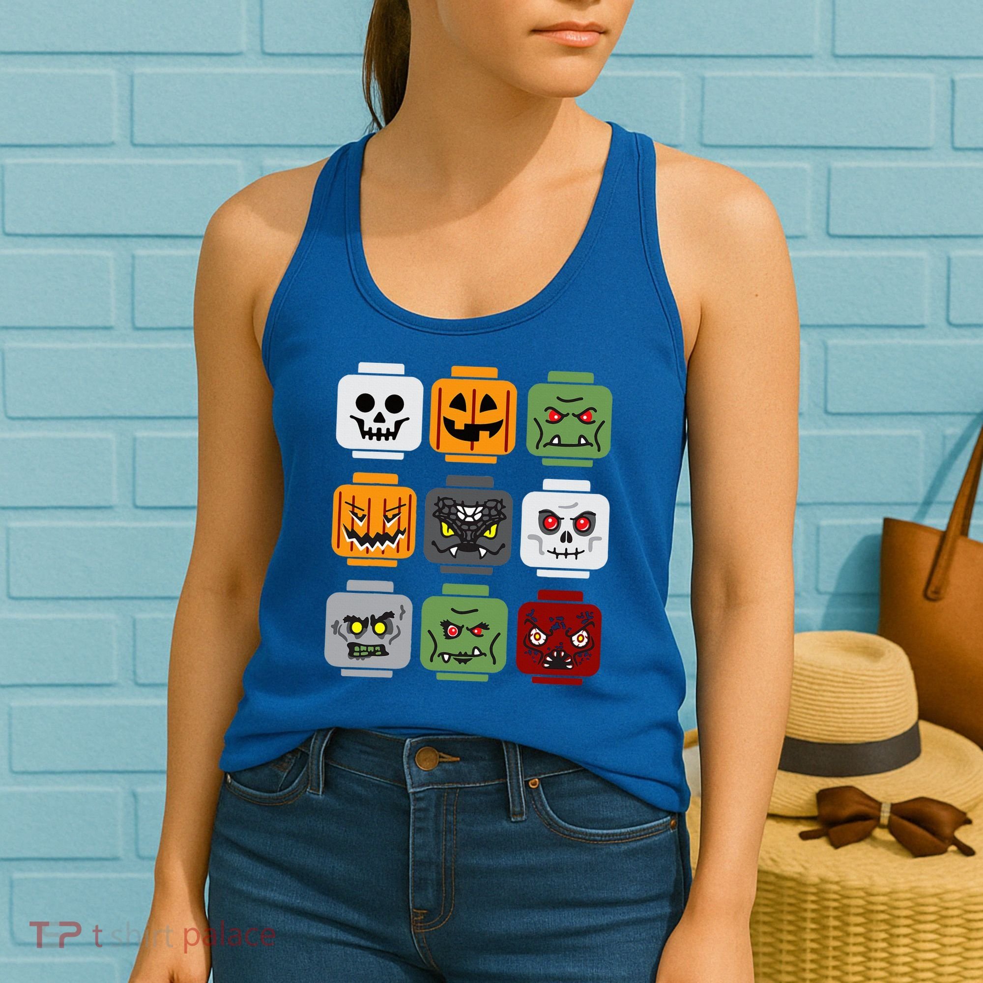 Halloween Building Brick Head Pumpkin Ghost Zombie Friends Women's Tank Top