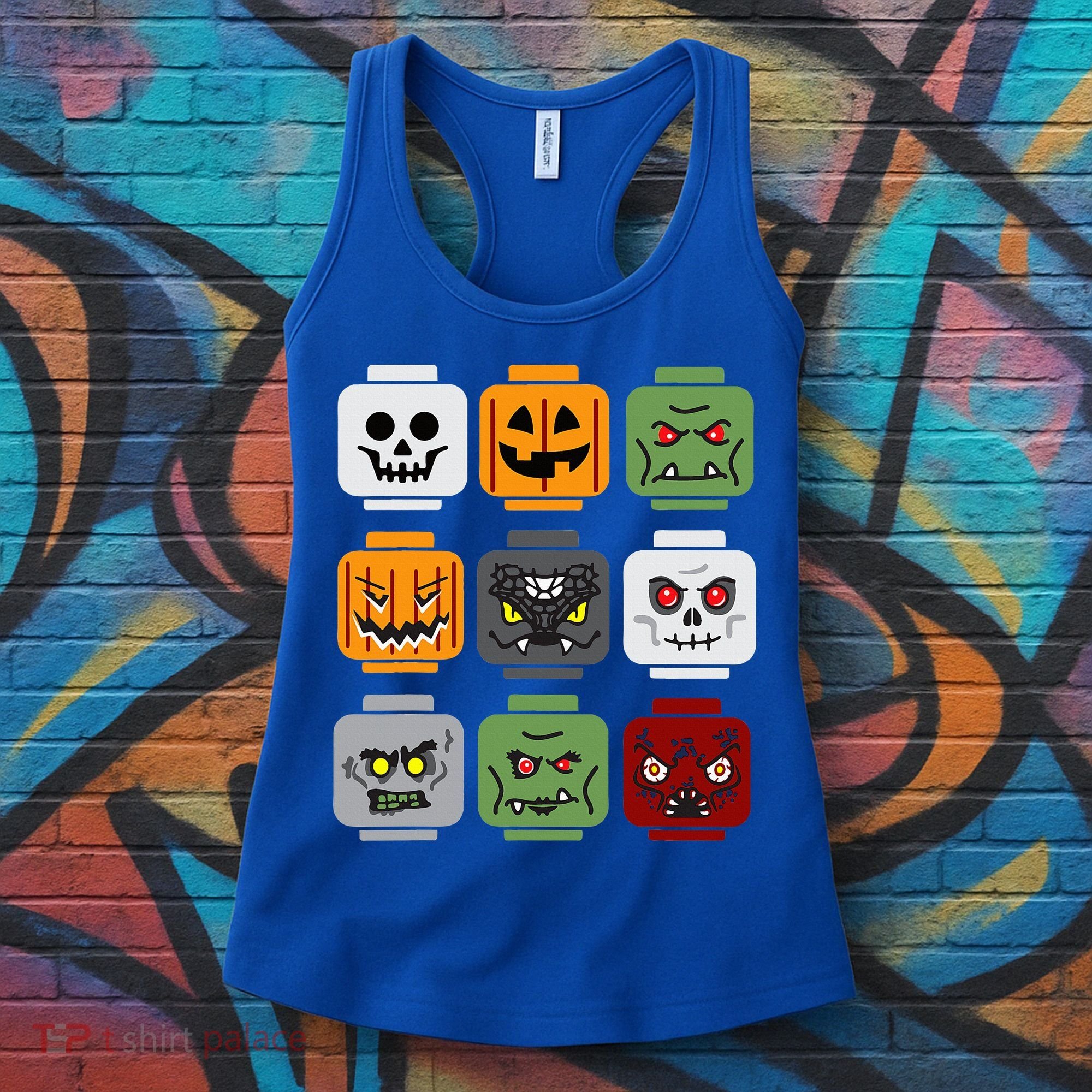 Halloween Building Brick Head Pumpkin Ghost Zombie Friends Women's Tank Top