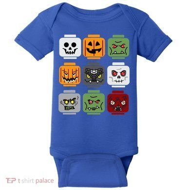 Halloween Building Brick Head Pumpkin Ghost Zombie Friends Baby Bodysuit