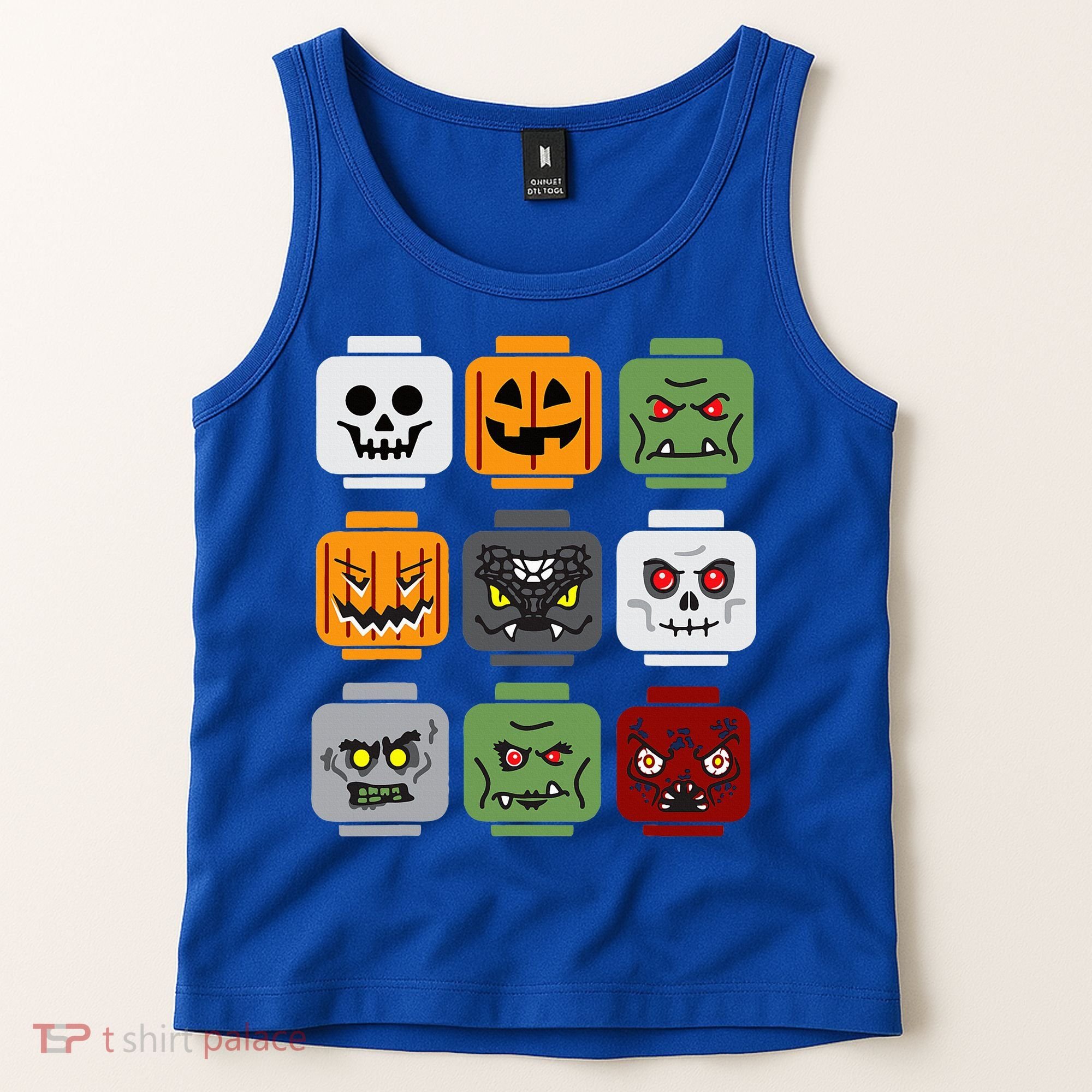 Halloween Building Brick Head Pumpkin Ghost Zombie Friends Tank Top