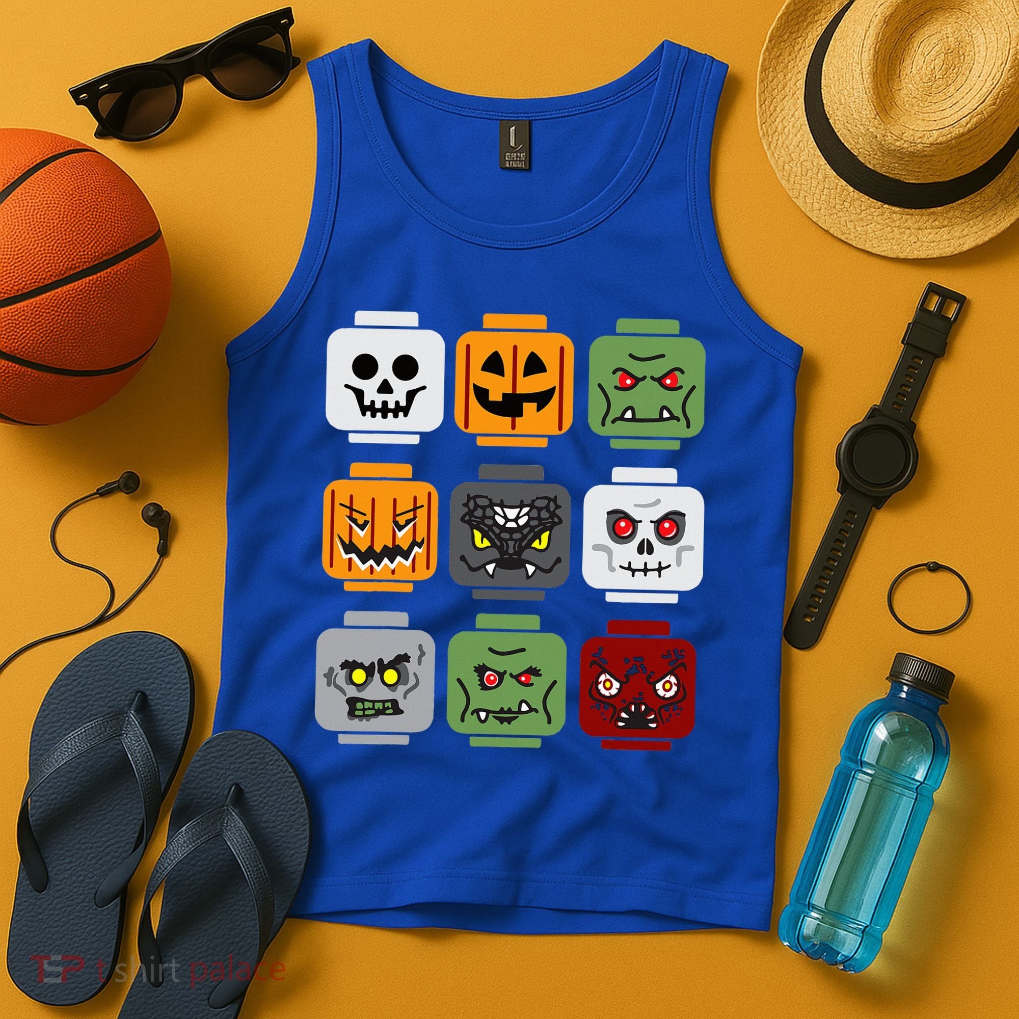Halloween Building Brick Head Pumpkin Ghost Zombie Friends Tank Top