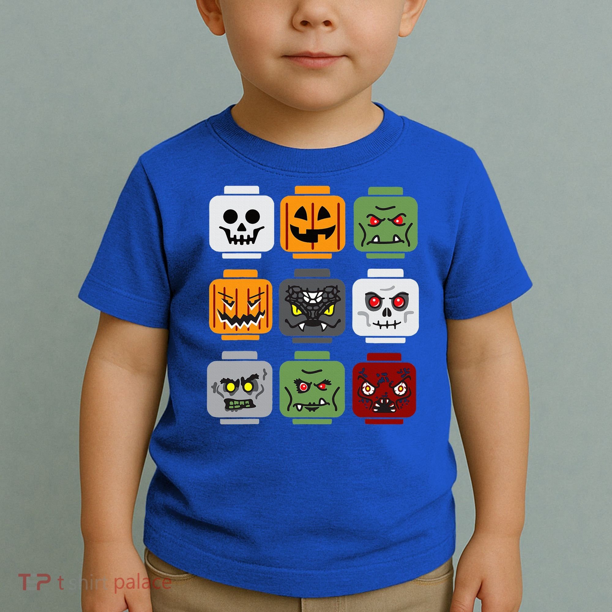 Halloween Building Brick Head Pumpkin Ghost Zombie Friends Toddler T-Shirt