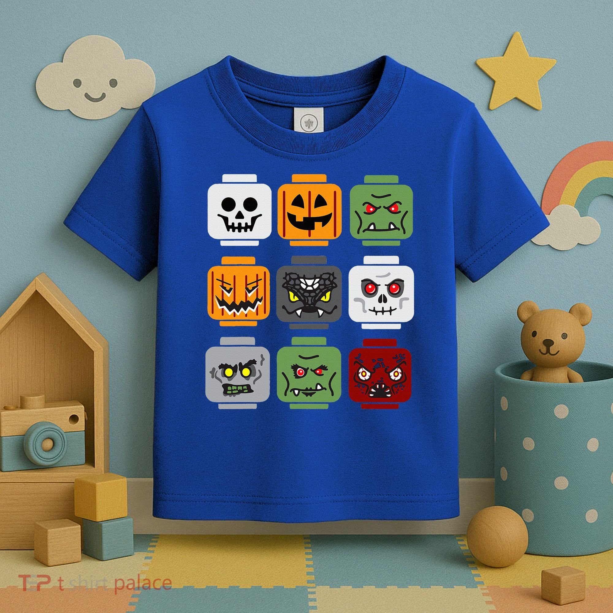 Halloween Building Brick Head Pumpkin Ghost Zombie Friends Toddler T-Shirt