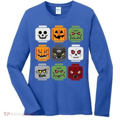 Halloween Building Brick Head Pumpkin Ghost Zombie Friends Women's Long Sleeve Shirt