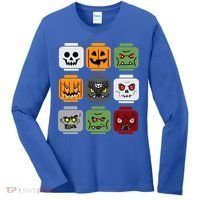 Halloween Building Brick Head Pumpkin Ghost Zombie Friends Women's Long Sleeve Shirt thumb 0