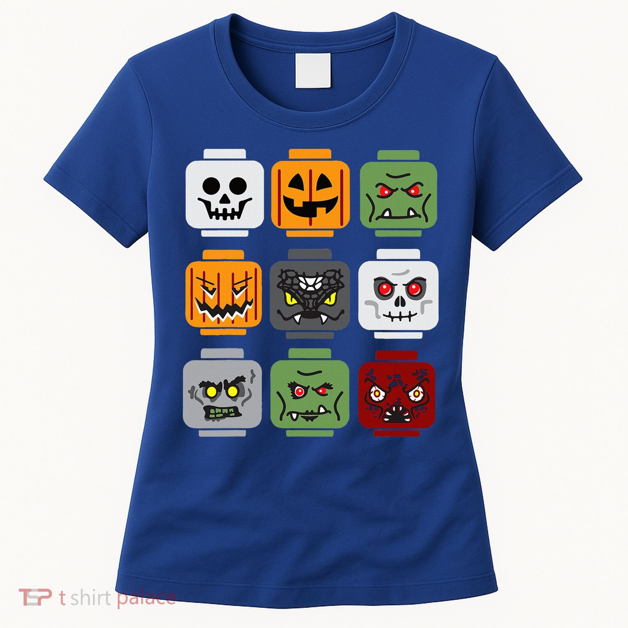 Halloween Building Brick Head Pumpkin Ghost Zombie Friends Women's T-Shirt