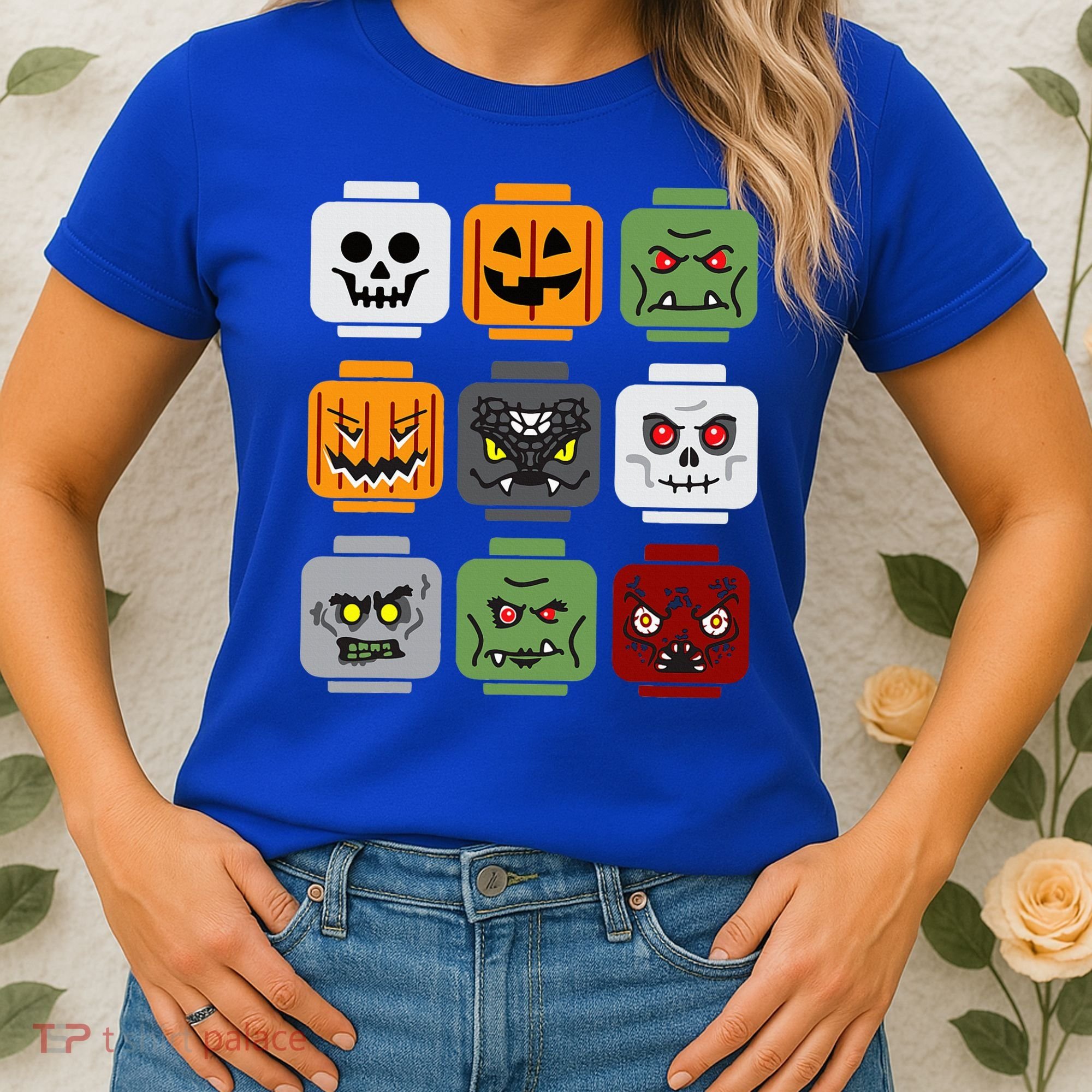 Halloween Building Brick Head Pumpkin Ghost Zombie Friends Women's T-Shirt