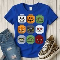 Halloween Building Brick Head Pumpkin Ghost Zombie Friends Women's T-Shirt thumb 3
