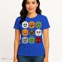 Halloween Building Brick Head Pumpkin Ghost Zombie Friends Women's T-Shirt thumb 4