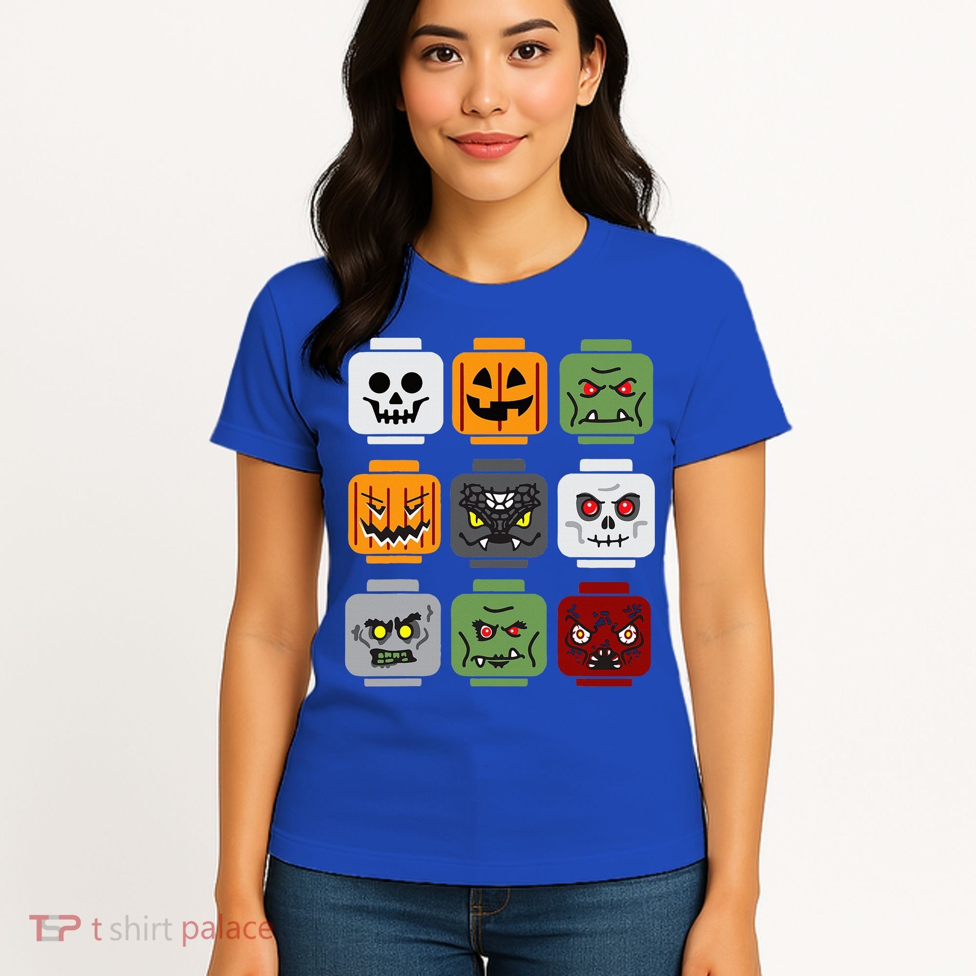 Halloween Building Brick Head Pumpkin Ghost Zombie Friends Women's T-Shirt