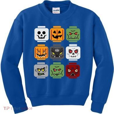 Halloween Building Brick Head Pumpkin Ghost Zombie Friends Kids Sweatshirt