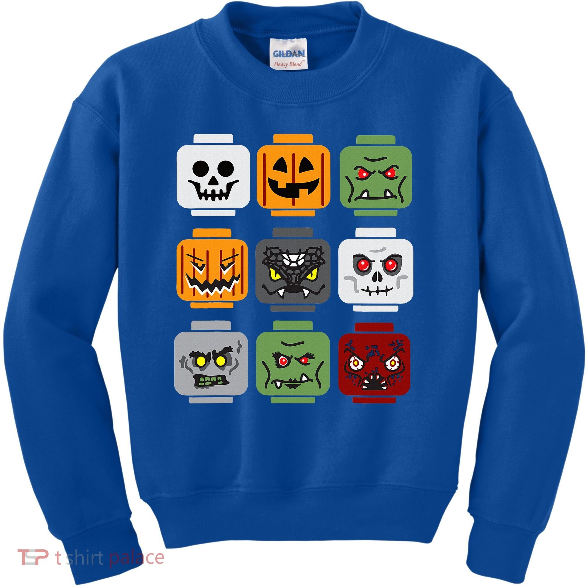 Halloween Building Brick Head Pumpkin Ghost Zombie Friends Kids Sweatshirt